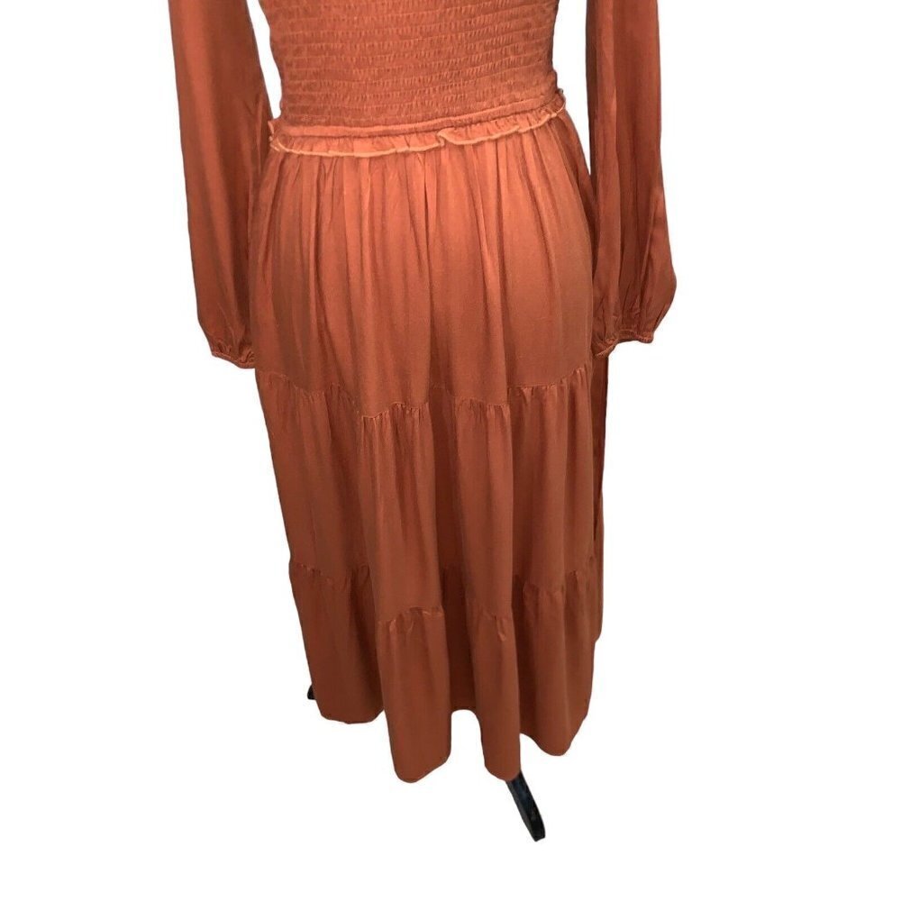 MEROKEETY Women's S Small Boho Midi Dress Long Sleeve V-Neck High Waist Tiered - Picture 3 of 8